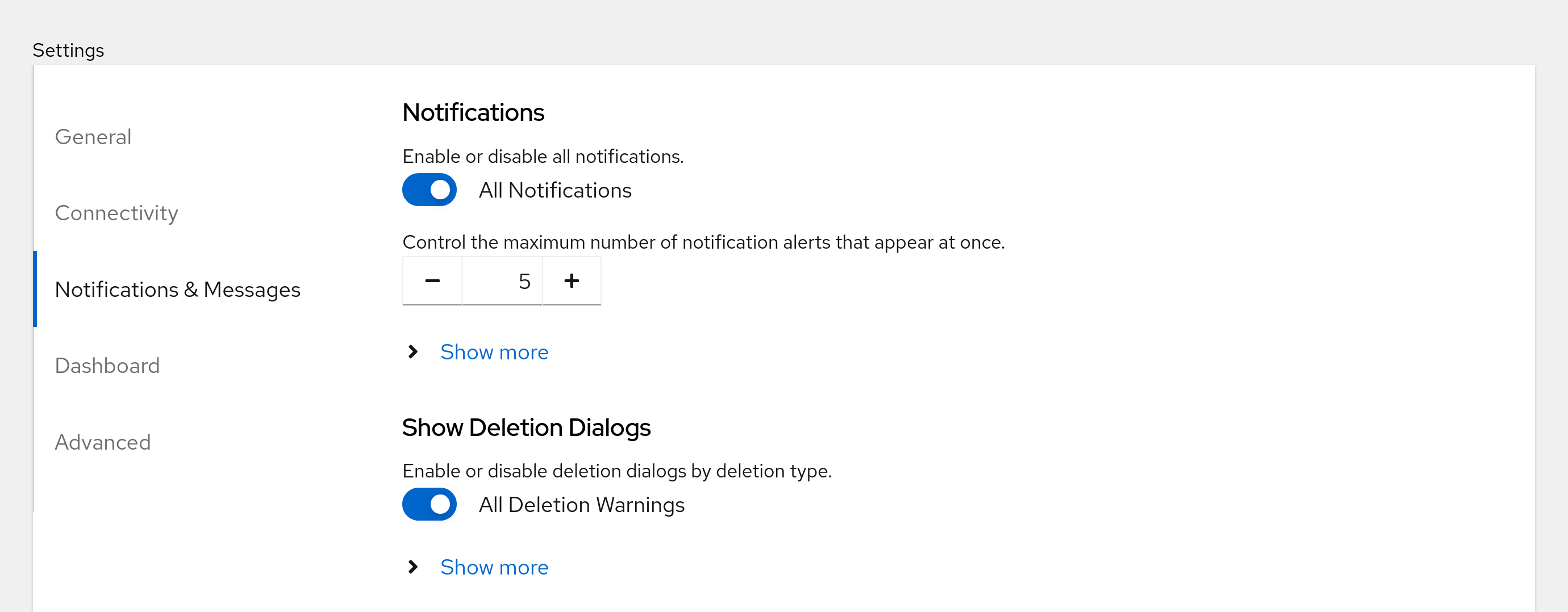 Notifications & Messages settings tab